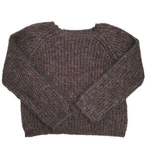 Women’s Chunky Open Knit Sweater Brown Fuzzy Metallic Cozy Soft Cottagecore  M